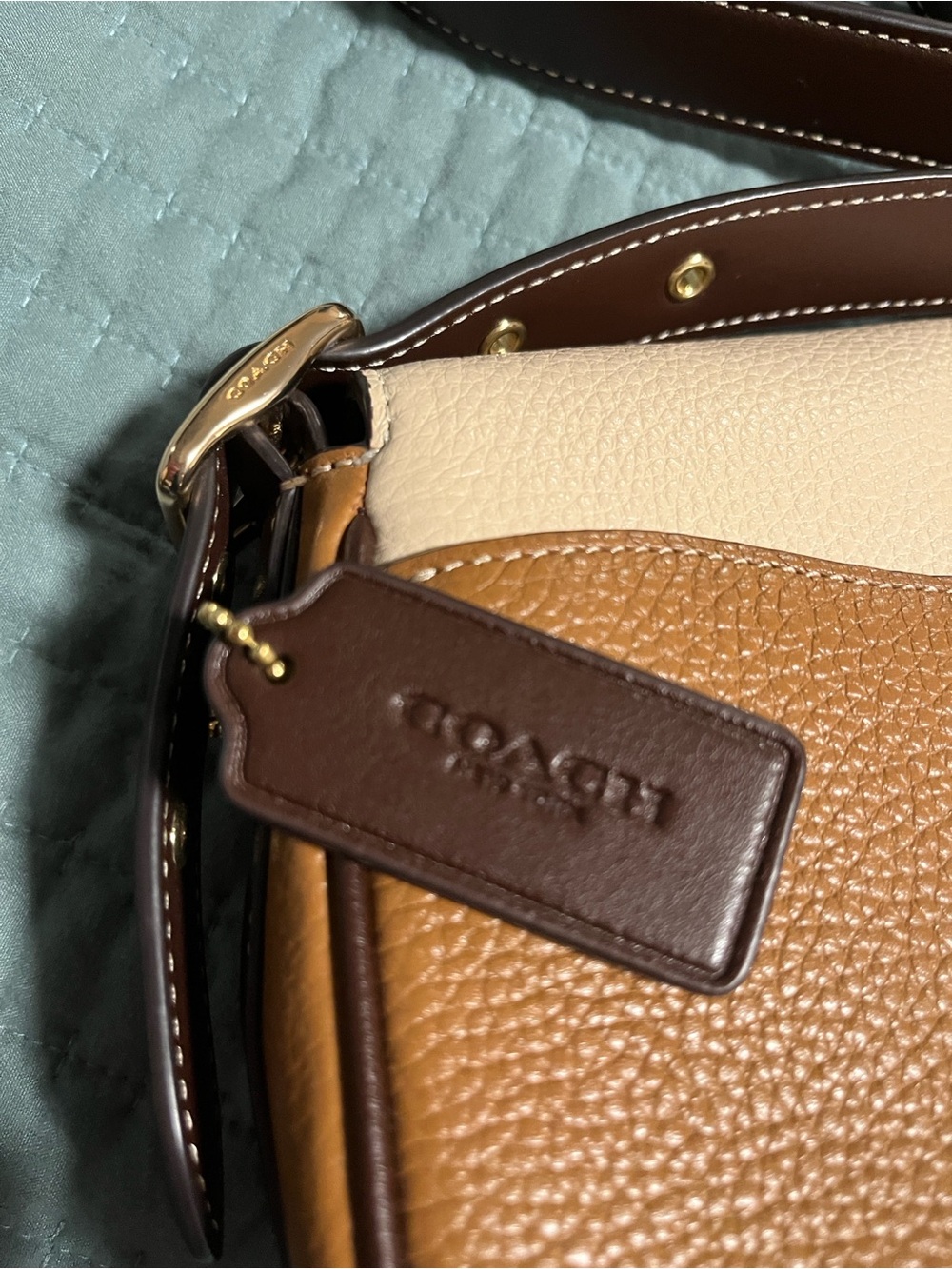 Coach Two-Tone Cream and Tan Suede & Leather Crossbody - Picture 12 of 16